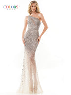 Colors 2928 Long Formal One Shoulder Fitted Prom Dress