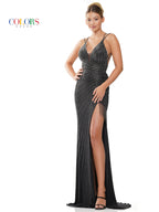 Colors 3092 Long Spaghetti Strap  Formal Beaded Prom Dress