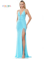 Colors 3092 Long Spaghetti Strap  Formal Beaded Prom Dress