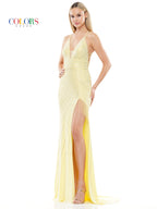 Colors 3092 Long Spaghetti Strap  Formal Beaded Prom Dress