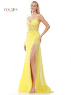 Colors 3093 Long Spaghetti Strap Fitted Prom Dress