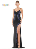 Colors 3096 Prom Long Fitted Spaghetti Strap Formal Dress