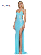 Colors 3096 Prom Long Fitted Spaghetti Strap Formal Dress