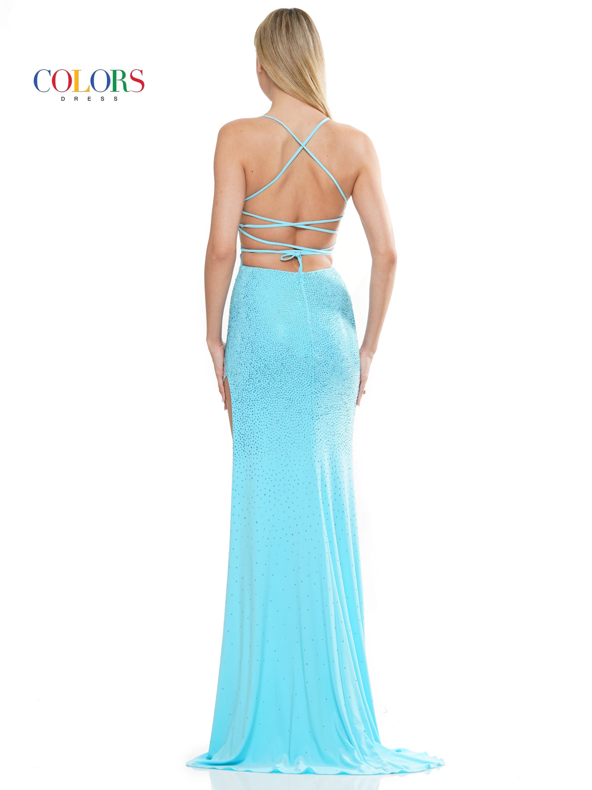Colors 3096 Prom Long Fitted Spaghetti Strap Formal Dress