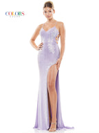 Colors 3096 Prom Long Fitted Spaghetti Strap Formal Dress