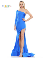 Colors 3097 Long Fitted One Shoulder Formal Prom Dress