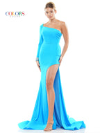 Colors 3097 Long Fitted One Shoulder Formal Prom Dress