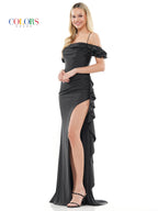 Colors 3098 Long Off Shoulder Fitted Prom Dress
