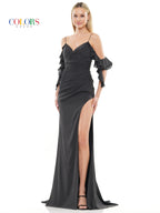 Colors 3100 Long Off Shoulder Fitted Chiffon Prom Dress