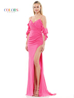 Colors 3100 Long Off Shoulder Fitted Chiffon Prom Dress