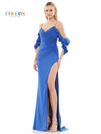 Colors 3100 Long Off Shoulder Fitted Chiffon Prom Dress