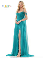 Colors 3101 Long Off Shoulder A Line Chiffon Prom Dress