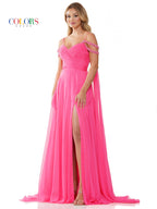 Colors 3101 Long Off Shoulder A Line Chiffon Prom Dress