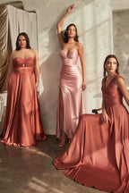 Cinderella Divine 7496C Plus Size Long Formal Strapless Satin A Line Prom Dress