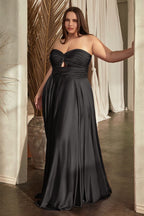 Cinderella Divine 7496C Plus Size Long Formal Strapless Satin A Line Prom Dress