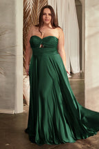 Cinderella Divine 7496C Plus Size Long Formal Strapless Satin A Line Prom Dress