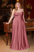 Cinderella Divine 7496C Plus Size Long Formal Strapless Satin A Line Prom Dress