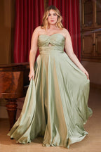 Cinderella Divine 7496C Plus Size Long Formal Strapless Satin A Line Prom Dress