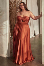 Cinderella Divine 7496C Plus Size Long Formal Strapless Satin A Line Prom Dress