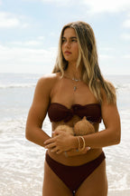 Mocha Crinkle Bandeau Cheeky Set