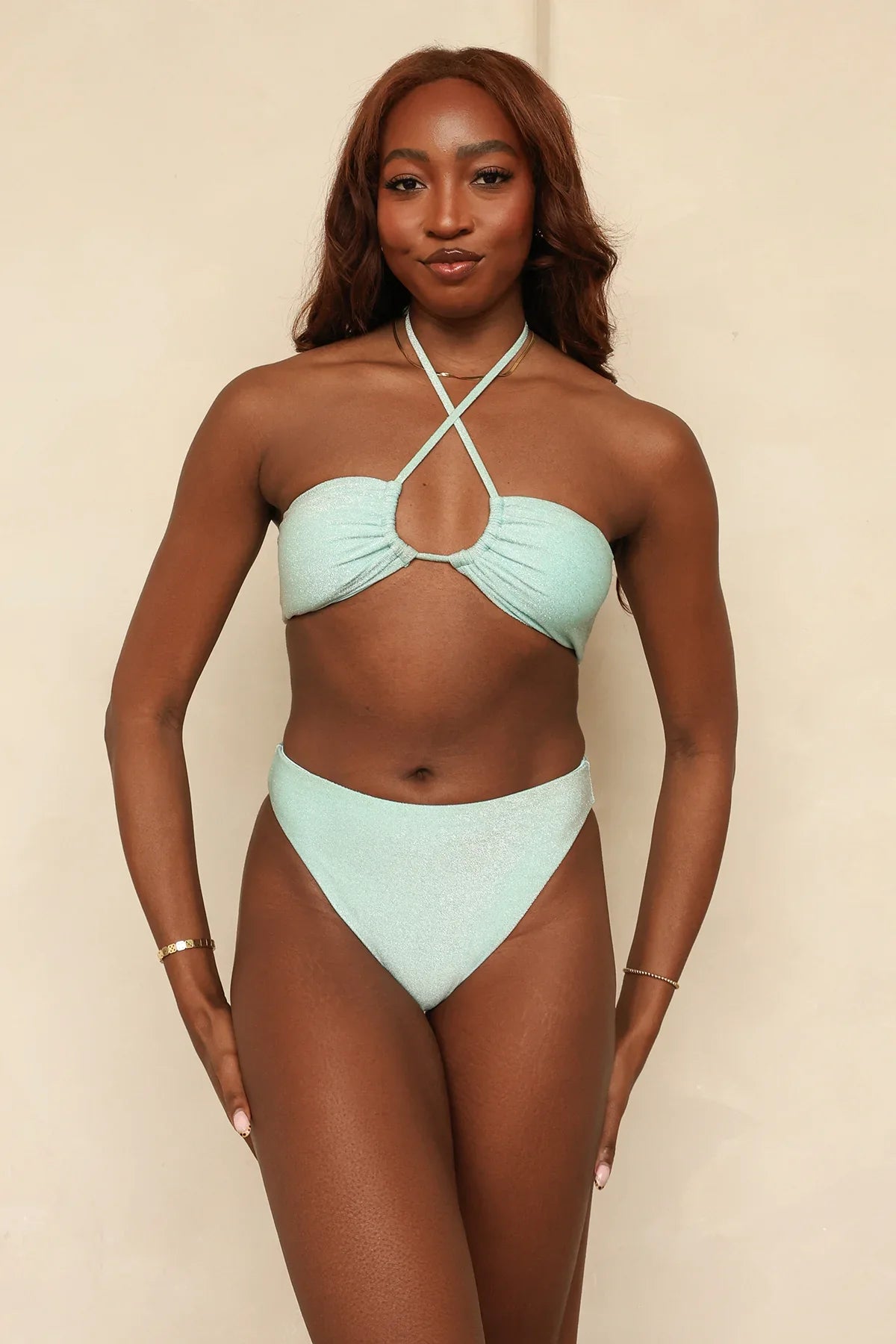 Bleached Aqua Bandeau Cheeky Set