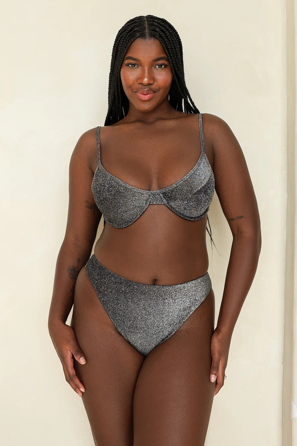 Sparkle Black Underwire Cheeky Set