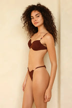 Mocha Crinkle Underwire Thong Set