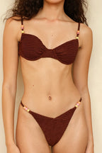 Mocha Crinkle Underwire Thong Set