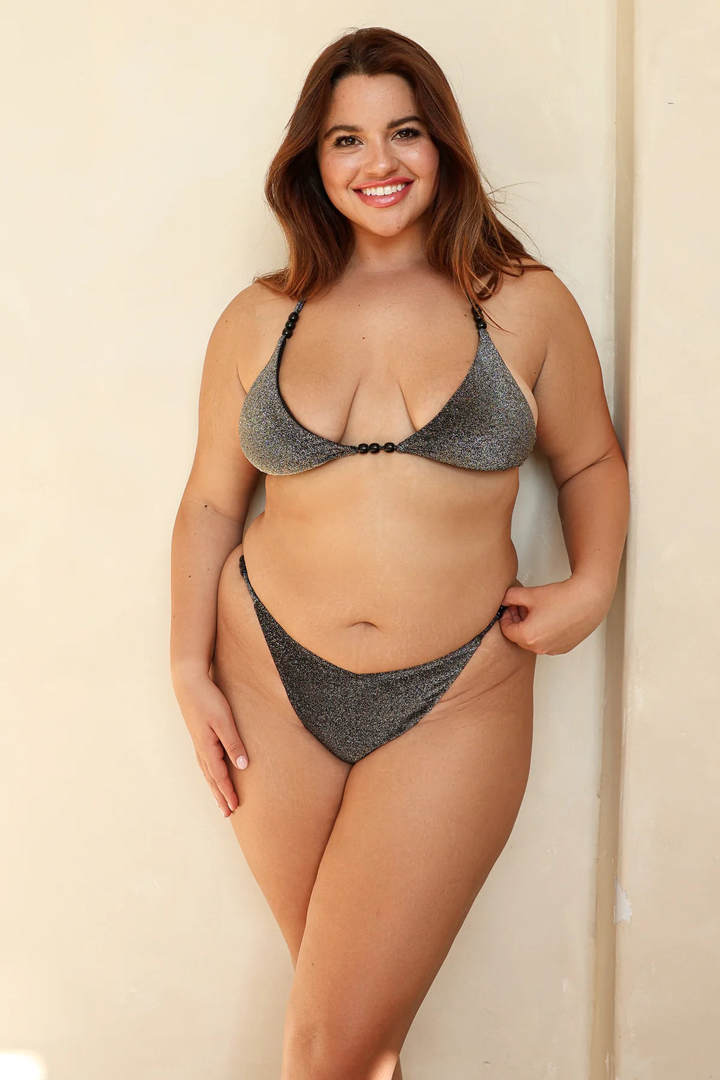 Sparkle Black Triangle Thong Set