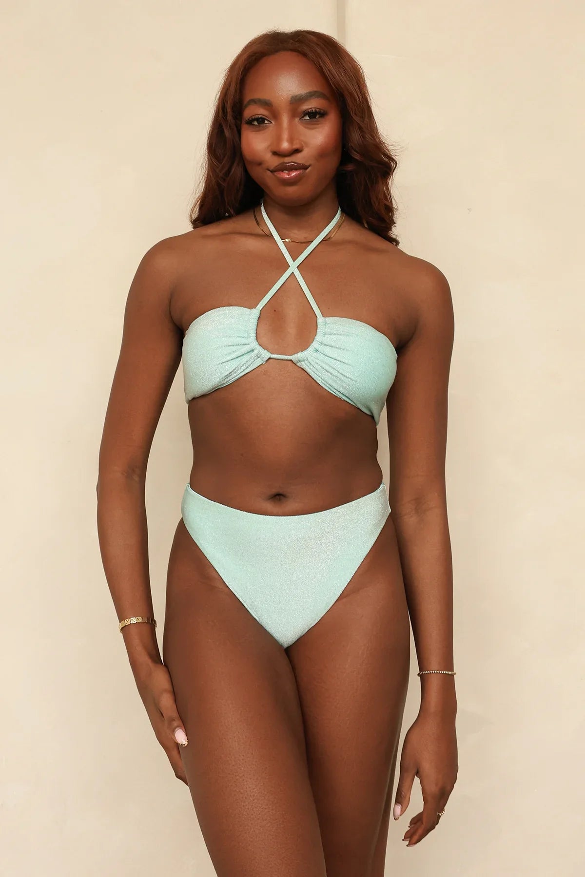 Bleached Aqua Bandeau Cheeky Set