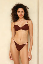 Mocha Crinkle Underwire Thong Set