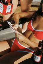 Poppy/White Rib Underwire Cheeky Set