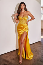 Cinderella Divine CD295 Long Formal Corset Beaded Prom Dress
