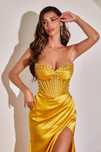 Cinderella Divine CD295 Long Formal Corset Beaded Prom Dress